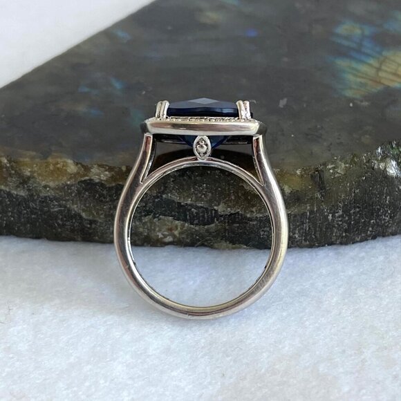Sterling Silver 925 P☆M Blue Cubic Zirconia & Diamond Accent Stone Ring Sz 7 - Picture 5 of 16